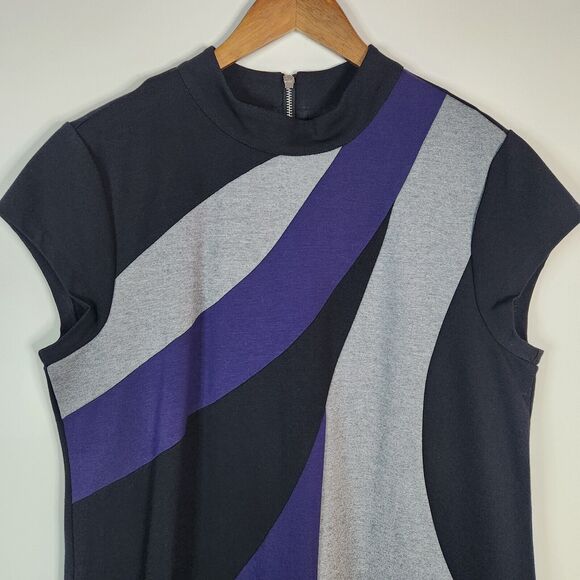 Chico's Purple Black Color Block Knee Length Dress Size 3 XL 16 Business Stretch - Picture 5 of 12